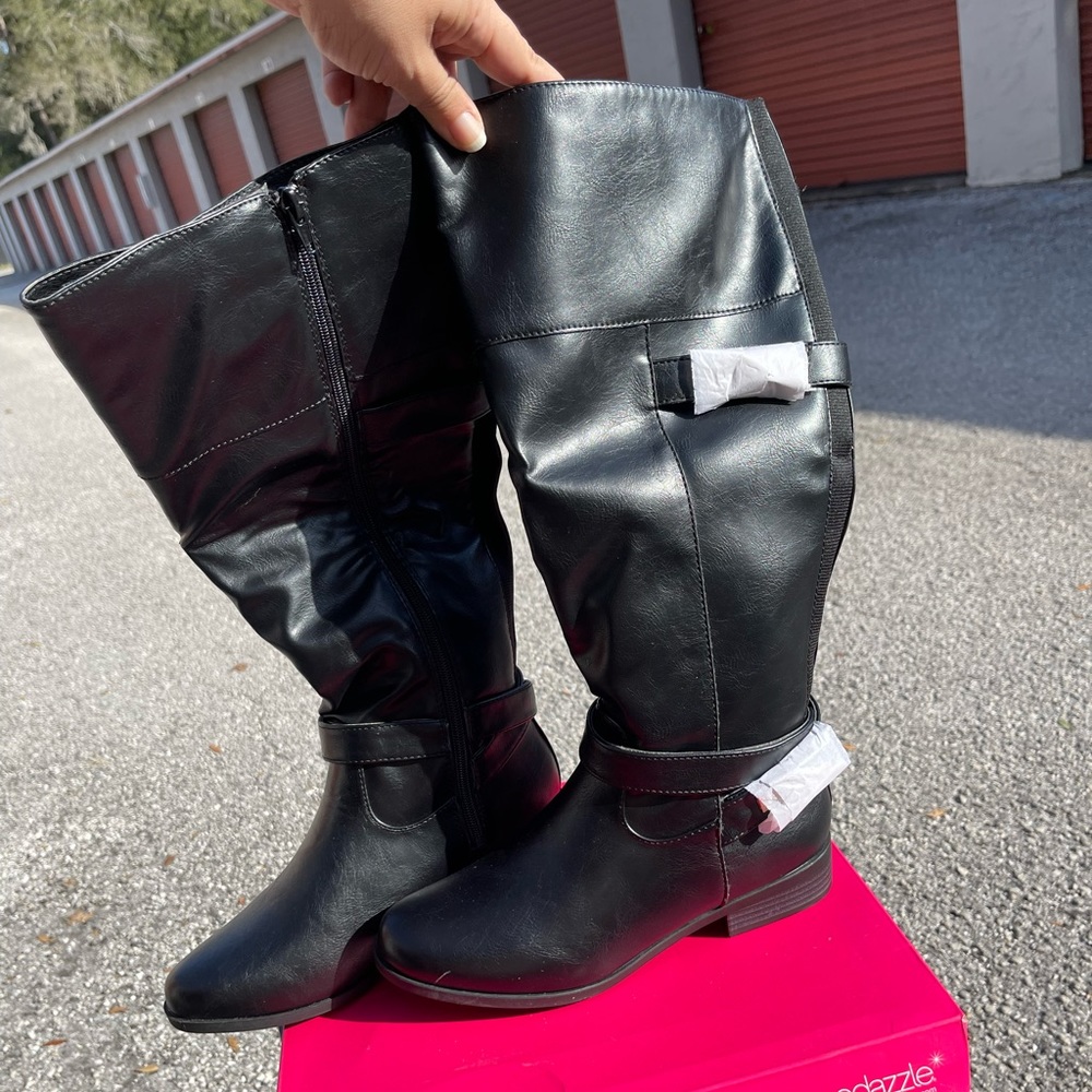 Joselyn Knee High Vegan Leather Riding Boots; Size 8 Wide Calf